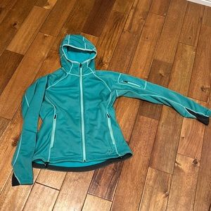 Teal REI fleece jacket with hood